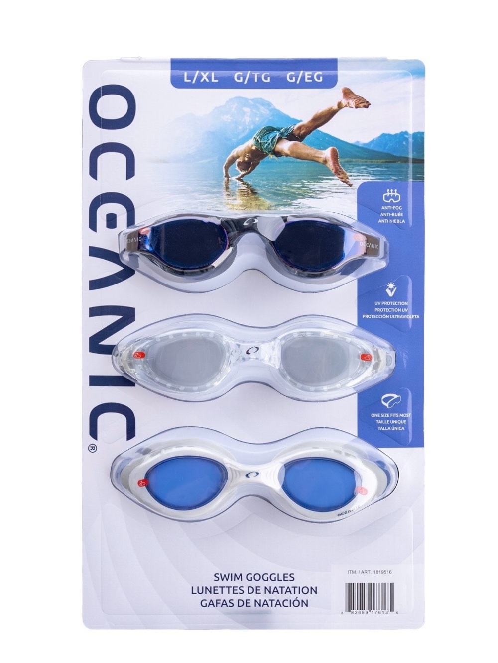 Oceanic 3-Pack Swim Goggles - White with Blue Lenses